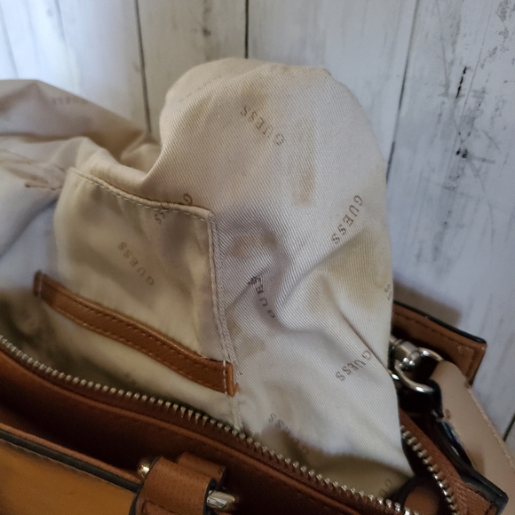 GUESS Cool Mix Handbag | Metallic Bronze & Taupe Satchel with Strap - Picture 8 of 12